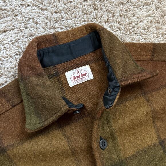 50’s Vintage 5 Brother Union Made Thick Wool Brown Flannel Button Shirt Size L - Picture 4 of 9